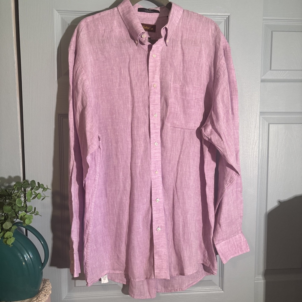 Bullington 100 % Linen Single Needle Tailored Dress Shirt Large. Lavender.